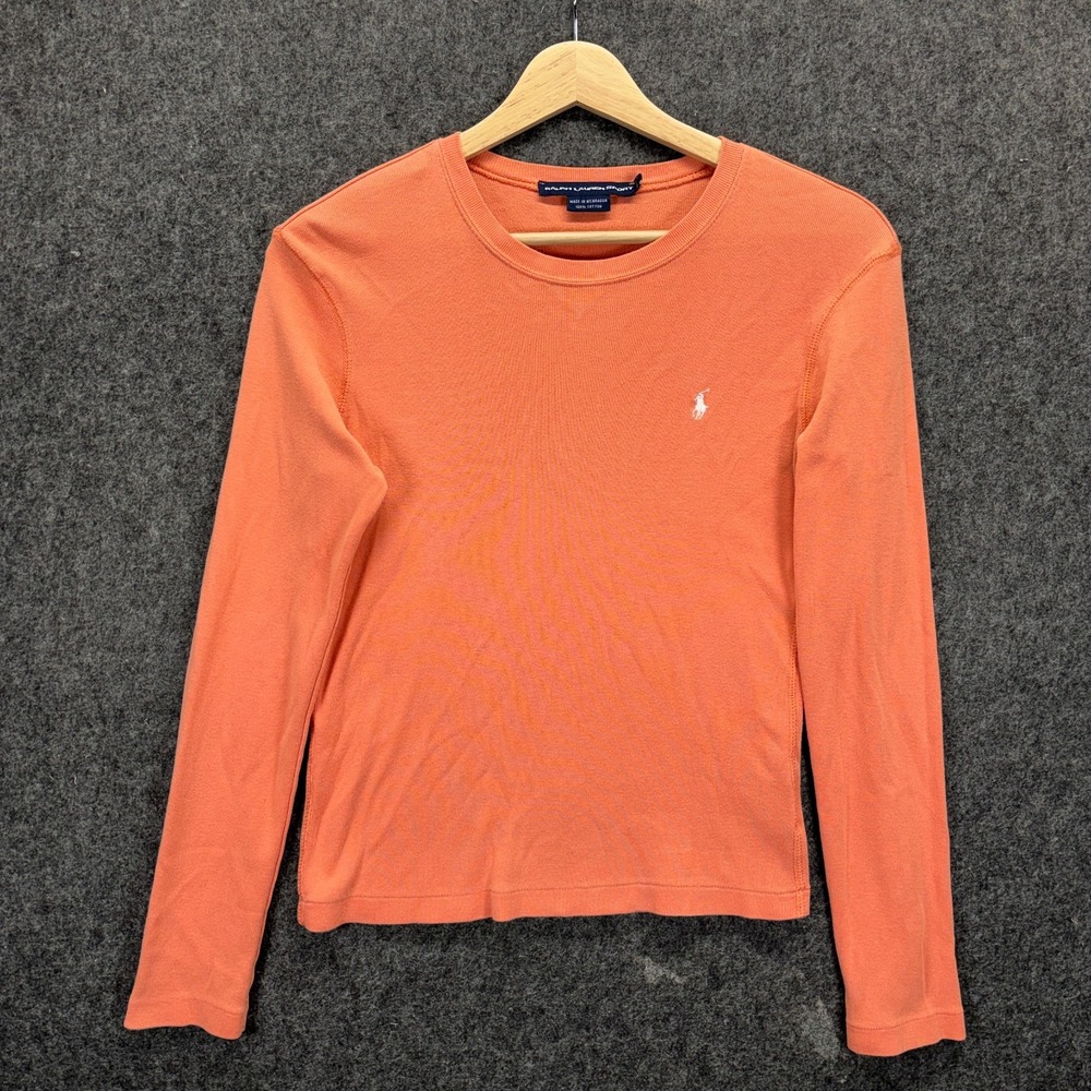 Ralph Lauren Sport Long Sleeve Rib Knit Shirt Womens Small Cotton Y2K Peach